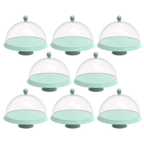 8 Boleiras 25cm Verde Menta Porta Bolo Tortas Com Cúpula E Pé