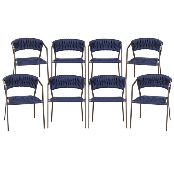 8 Cadeiras Atenas Tricô Náutico E Alumínio Com Proteção Uv Pa