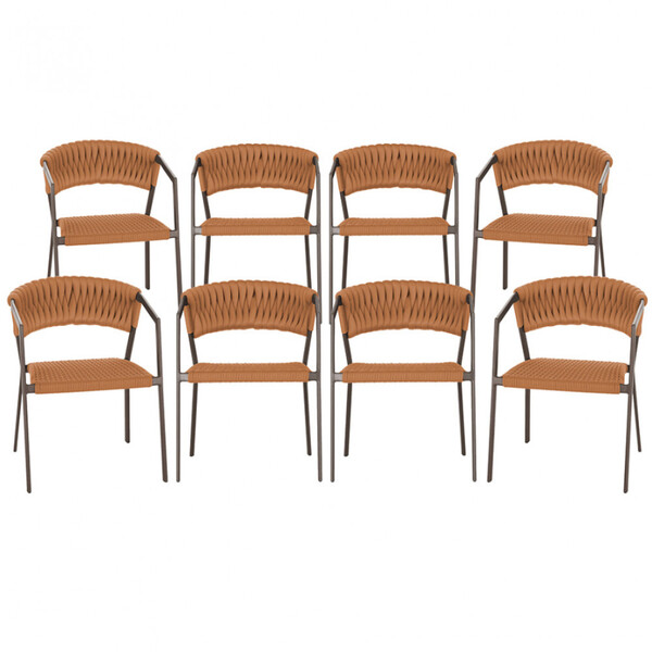 8 Cadeiras Atenas Tricô Náutico E Alumínio Com Proteção Uv Pa