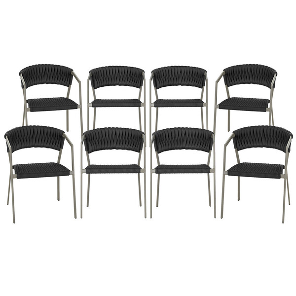 8 Cadeiras Atenas Tricô Náutico E Alumínio Com Proteção Uv Pa