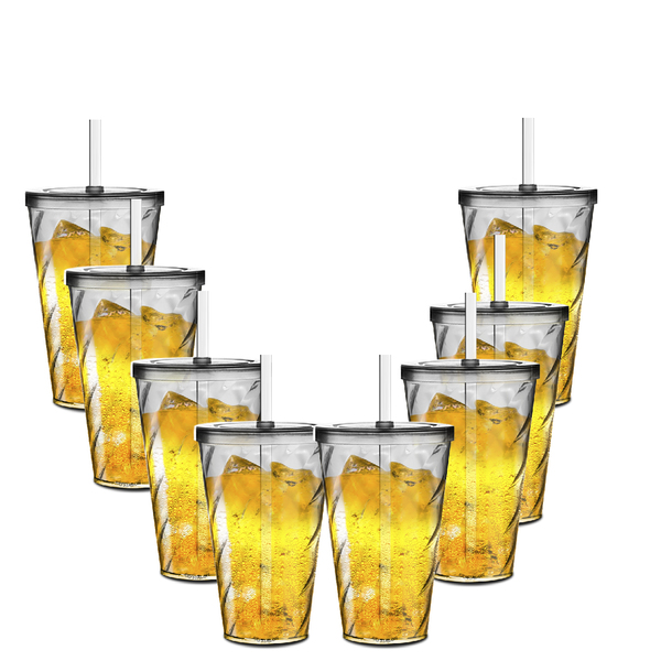 8 Copos Twister Com Tampa E Canudo Acrílico