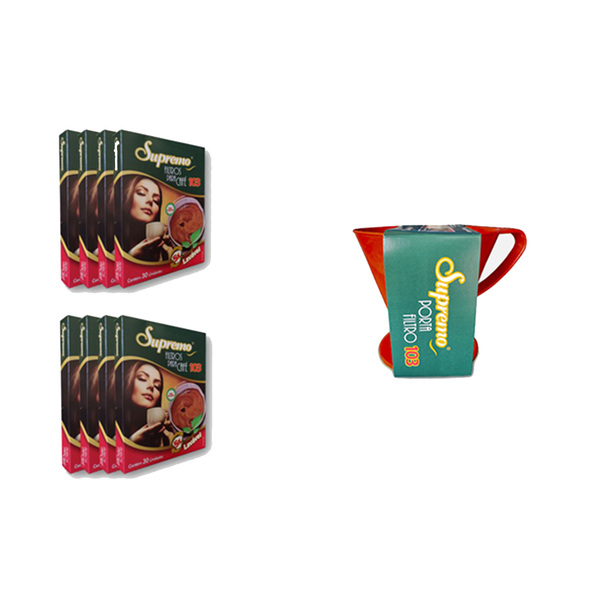 8 Cxs Filtro Café 103 + Porta Filtro Colorido Supremo Reutili