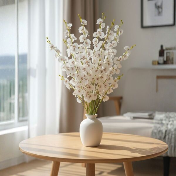 8 Flores Chuva De Ouro Branca Artificial Beleza Permanente E