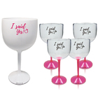 8 Taças Gin Acrilico 550ml Branca E Transparente Haste Rosa D