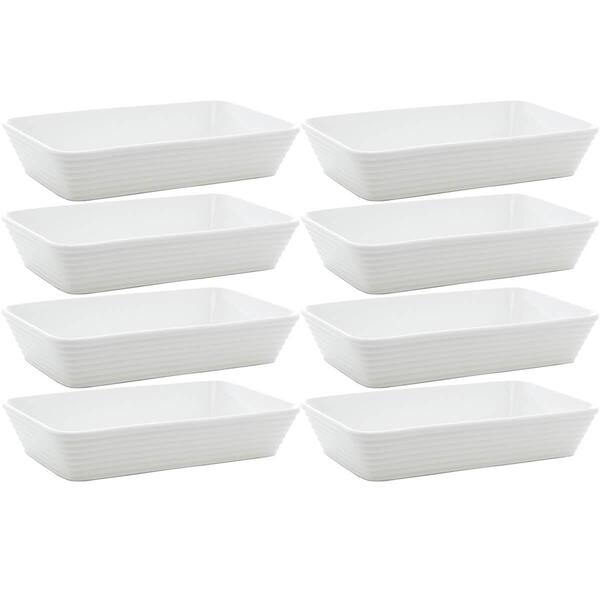 8 Travessas Refratárias De Porcelana Branca 29x20x5cm Restaur