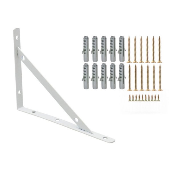 8 X Mão Francesa Branca 40cm Com Kit De Parafuso E Bucha