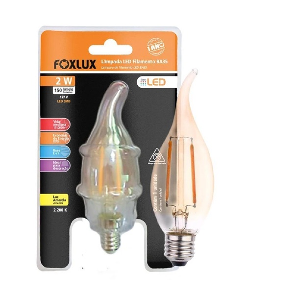 [inativo] Lampada Filamento E14 Ba35 Vela Chama 2w 127v Foxlux