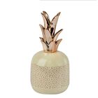 Abacaxi Em Ceramica Com Led Bege E Cobre