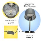 Abajur Aço Escovado Acetinado Tecido Cinza Luminária De Mesa