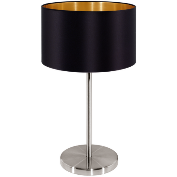 Abajur Aço Níquel Acetinado Tecido Preto Dourado 1 X 40w E27