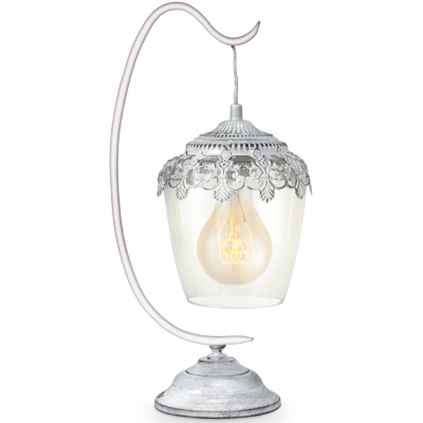 Abajur Aço Pátina Branca Vidro Transparente 1 X 40w E27