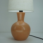 Abajur Base Cerâmica Rústica E Cúpula Tecido Linho Bege Bivolt