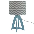 Abajur Base Madeira Azul Bebê Cúpula Chevron