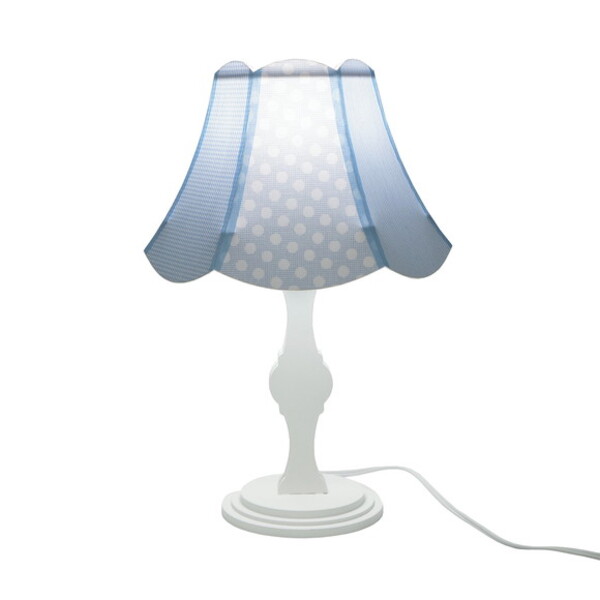 Abajur Base Madeira Branca E Cúpula Paris Azul