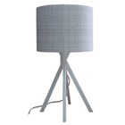 Abajur Base Madeira Branca E Cúpula Tecido Cinza Claro