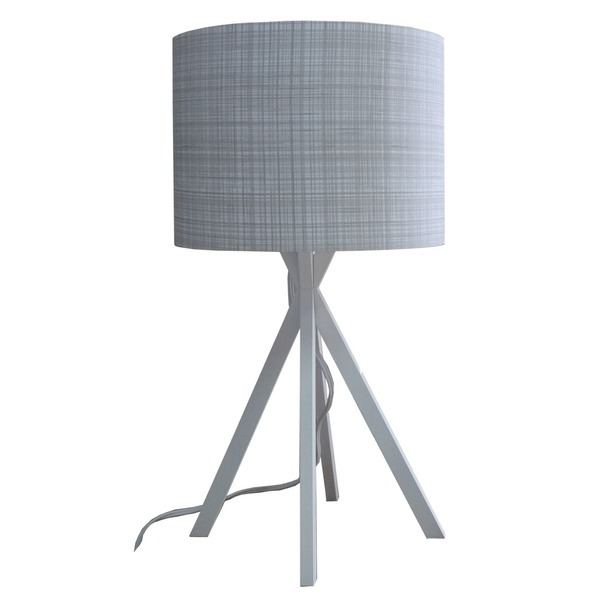 Abajur Base Madeira Branca E Cúpula Tecido Cinza Claro