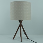 Abajur Base Madeira Cobre E Cúpula Tecido Rendado Bege