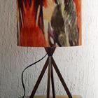 Abajur Base Madeira Cobre E Cúpula Tons De Laranja E Marrom