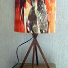 Abajur Base Madeira Cobre E Cúpula Tons De Laranja E Marrom