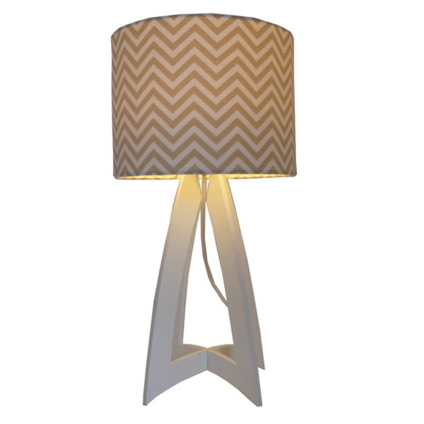 Abajur Base Madeira E Cúpula Chevron Tons De Bege E Branco