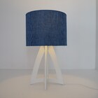 Abajur Base Madeira E Cúpula Jeans Crie Casa Azul E Branco