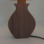 Abajur Base Madeira Marrom E Cúpula Chevron Amarelo E Dourado