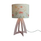 Abajur Base Madeira Rosa E Cúpula Gaiolas E Flores Malva