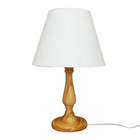 Abajur Base Madeira Torneada E Cúpula Tecido Linho Bege Bivolt