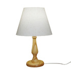 Abajur Base Madeira Torneada E Cúpula Tecido Linho Bege Bivolt