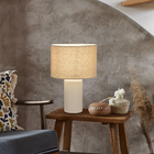Abajur Bege Cerâmica e Linho Lanzoma Inspire