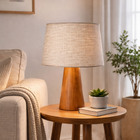 Abajur Bege Madeira e Tecido Illumina