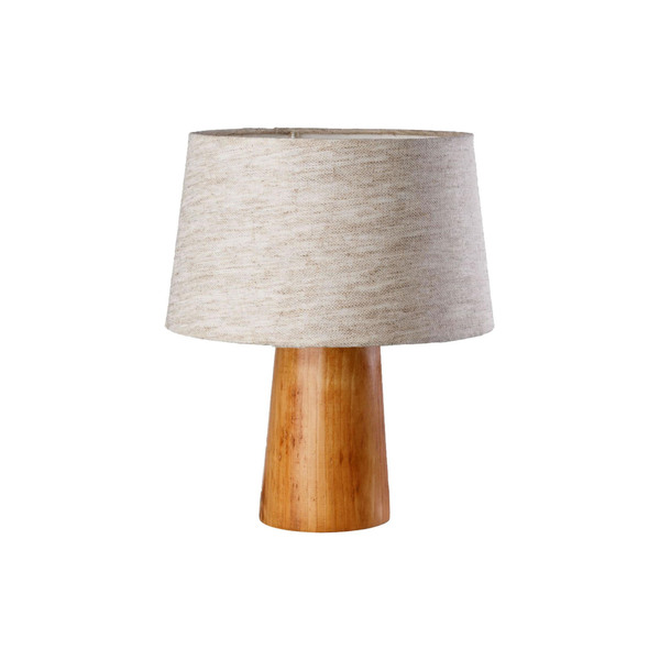 Abajur Bege Madeira e Tecido Illumina