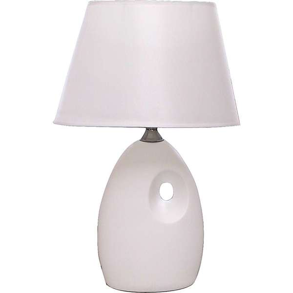 Abajur Brent 46cm Base Ceramica Branca E 27 Max 40w Cupula Tecido Branco Leroy Merlin