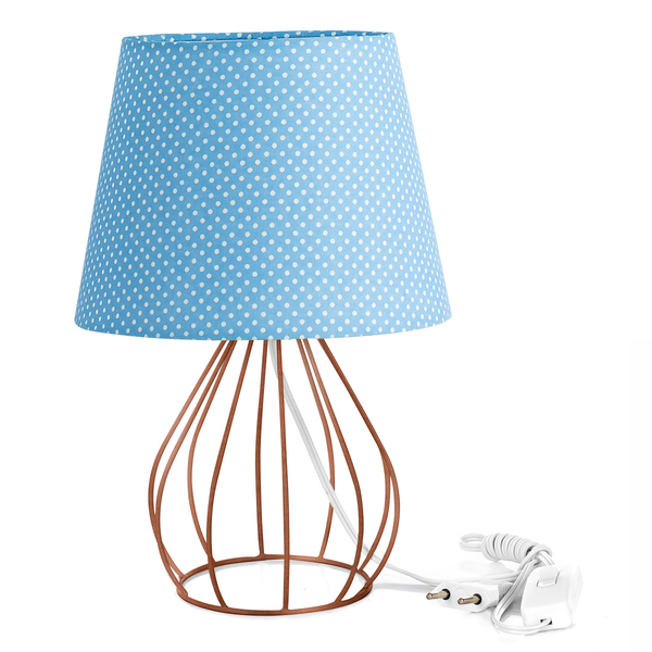 Abajur Cebola Dome Azul/bolinha Com Aramado Cobre