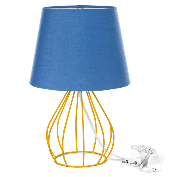 Abajur Cebola Dome Azul Com Aramado Amarelo