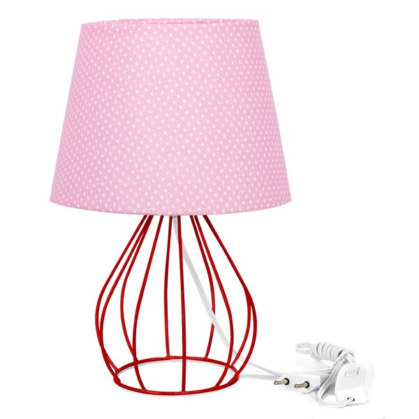 Abajur Cebola Dome Rosa/bolinha Com Aramado Vermelho