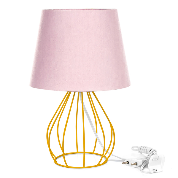 Abajur Cebola Dome Rosa Com Aramado Amarelo