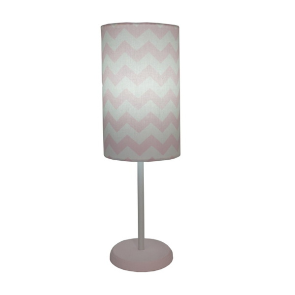 Abajur Cilíndrico Chevron Tons De Rosa Bebê E Branco
