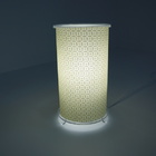 Abajur Cilíndrico Revestido Com Tecido Arabescos Amarelo E Br