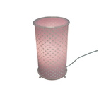 Abajur Cilíndrico Revestido Com Tecido Poá Rosa E Branco