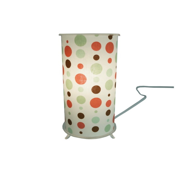 Abajur Cilíndrico Revestido Com Tecido Poás Marrom, Laranja E