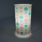 Abajur Cilíndrico Revestido Com Tecido Poás Rosa, Verde E Azul