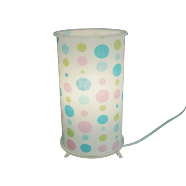 Abajur Cilíndrico Revestido Com Tecido Poás Rosa, Verde E Azul