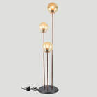 Abajur Coluna Newton 3 Globos Esfera De Vidro Âmbar - Cobre