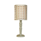 Abajur Cúpula C/ Recorte Palha Bronze Int. Cru Base Cáqui