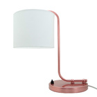 Abajur Curvo Raissa Rose Gold Com Cúpula Branca Ref 86