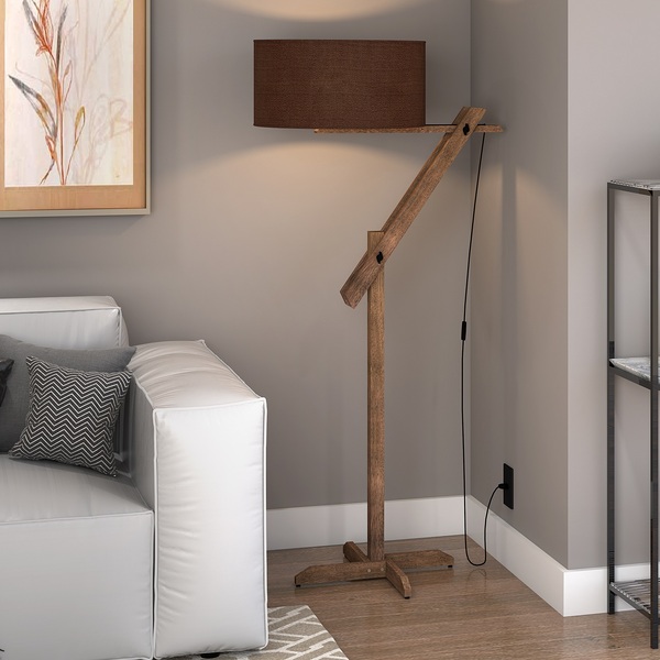 Abajur De Chão Elegance Pés De Madeira Ajustavel Cor Marrom