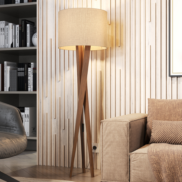 Abajur De Chão Luminária Bella Com Cúpula Palha E Pés De Made