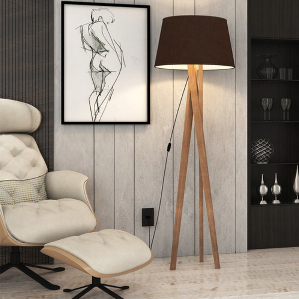 Abajur De Chão Luminaria Decore Com Cupula E Pes De Madeira P