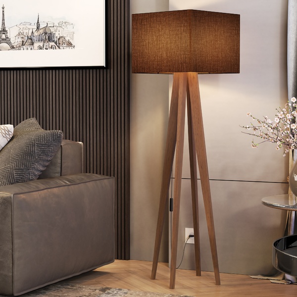 Abajur De Chão Para Sala  Luxo Cúpula Quadrada Marrom